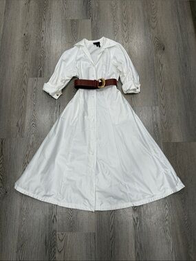 donna karan white shirt dress Donna Karan Women's Puff Sleeve Midi Shirt Dress in Cream White, Size 12